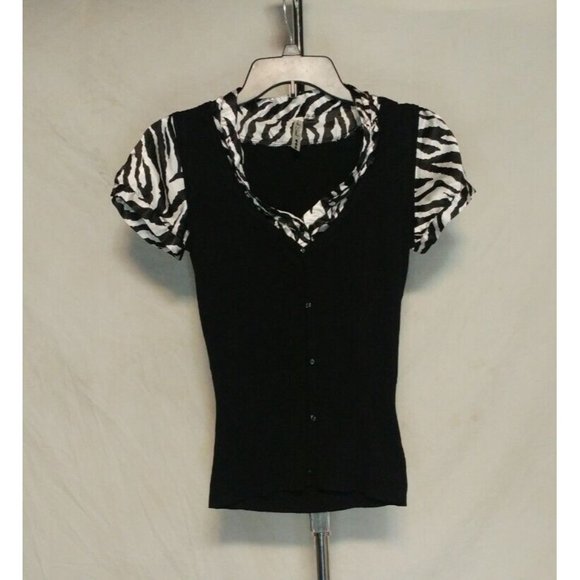 Heart & Soul Black Pullover Blouse w/ Zebra Print Accent size M - Picture 1 of 6